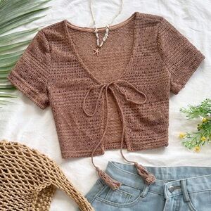 SHEIN Tan Crochet Crop Top